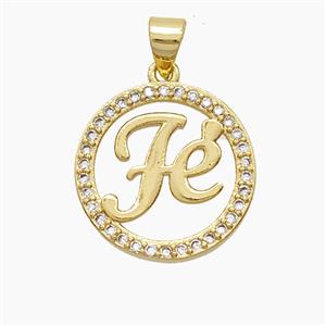 Copper Fe Pendant Pave Zirconia 18K Gold Plated, approx 17mm [FD24261]