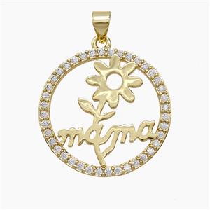 Copper Flower Pendant Pave Zirconia Mama 18K Gold Plated, approx 25mm [FD24263]