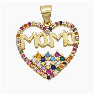 Copper Heart Mama Pendant Pave Multicolor Zirconia 18K Gold Plated, approx 20mm [FD24264]