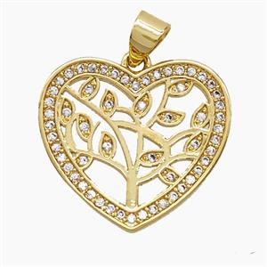 Copper Heart Tree Pendant Pave Zirconia 18K Gold Plated, approx 20mm [FD24265]