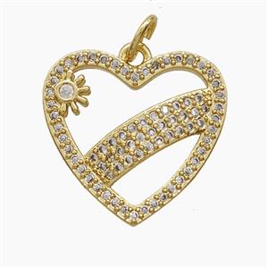 Copper Heart Pendant Pave Zirconia Sun Rainnbow 18K Gold Plated, approx 18mm [FD24267]