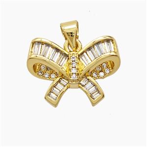 Copper Bowknot Pendant Pave Zirconia 18K Gold Plated, approx 13-17mm [FD24269]