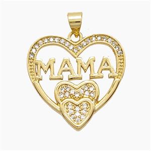 Copper Heart MAMA Pendant Pave Zirconia 18K Gold Plated, approx 23mm [FD24271]