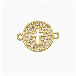 Copper Cross Connector Pave Zirconia 18K Gold Plated, approx 12.5mm [FD24275]