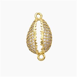 Copper Cowrie Seashell Connector Pave Zirconia 18K Gold Plated, approx 11-15mm [FD24277]