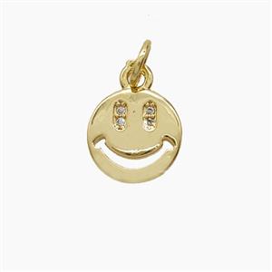 Copper Emoji Pendant Pave Zirconia Smileface 18K Gold Plated, approx 10mm [FD24278]
