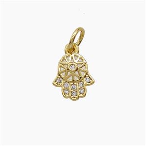 Copper Hamsahand Pendant Pave Zirconia 18K Gold Plated, approx 8-9mm [FD24280]