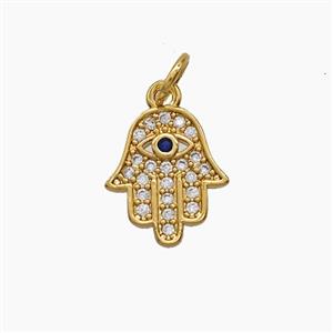 Copper Hamsahand Pendant Pave Zirconia 18K Gold Plated, approx 10-12mm [FD24284]