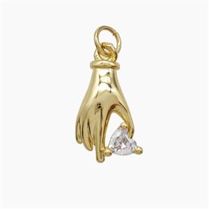 Copper Hand Pendant Pave Zirconia 18K Gold Plated, approx 9-15mm [FD24286]