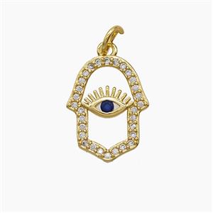 Copper Hamsahand Pendant Pave Zirconia 18K Gold Plated, approx 12-16mm [FD24295]