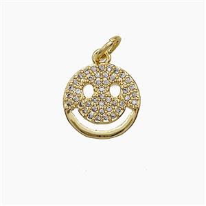 Copper Emoji Pendant Pave Zirconia Smileface 18K Gold Plated, approx 11.5mm [FD24297]