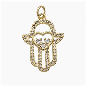 Copper Hamsahand Pendant Pave Zirconia 18K Gold Plated, approx 16-20mm [FD24299]
