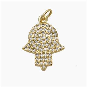 Copper Hamsahand Pendant Pave Zirconia 18K Gold Plated, approx 13-16mm [FD24300]