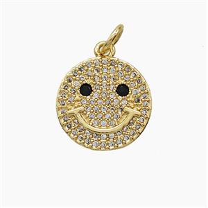Copper Emoji Pendant Pave Zirconia Smileface 18K Gold Plated, approx 13.5mm [FD24302]