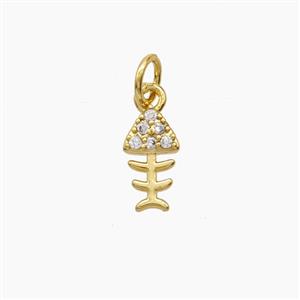 Copper Fishbone Pendant Pave Zirconia 18K Gold Plated, approx 5.5-10mm [FD24305]