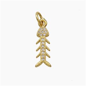 Copper Fishbone Pendant Pave Zirconia 18K Gold Plated, approx 5-15mm [FD24308]