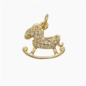 Copper Rocking Horse Pendant Pave Zirconia 18K Gold Plated, approx 12-15mm [FD24312]
