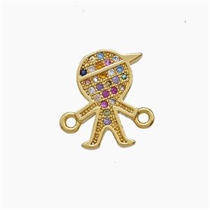 Copper Kids Boy Pendant Pave Zirconia 18K Gold Plated, approx 8-13mm [FD24327]