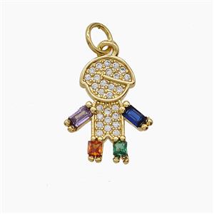 Copper Kids Boy Pendant Pave Zirconia 18K Gold Plated, approx 12-16mm [FD24328]
