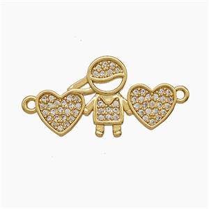 Copper Kids Boy Heart Connector Pave Zirconia 18K Gold Plated, approx 14-24mm [FD24330]
