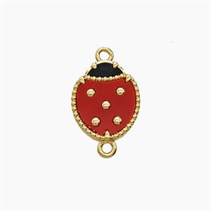 Copper Ladybug Connector Pave Shell Red 18K Gold Plated, approx 10-12mm [FD24331]