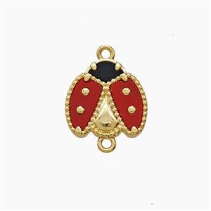 Copper Ladybug Connector Pave Shell Red 18K Gold Plated, approx 12mm [FD24332]