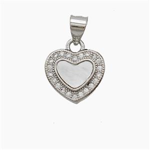 Copper Heart Pendant Pave Zirconia Platinum Plated, approx 12mm [FD24335]