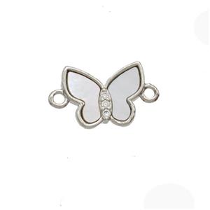 Copper Butterfly Connector Pave Shell Platinum Plated, approx 9-11mm [FD24345]