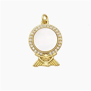 Copper Mirror Pendant Pave Zirconia 18K Gold Plated, approx 12-15mm [FD24348]