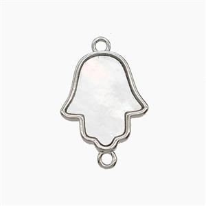 Copper Hamsahand Connector Pave Shell Platinum Plated, approx 13.5-15mm [FD24349]