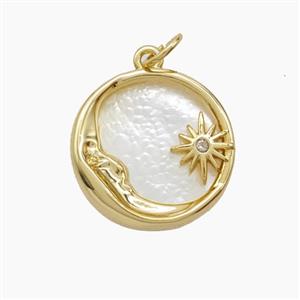 Copper Moon Pendant Pave Shell Sun 18K Gold Plated, approx 17mm [FD24351]