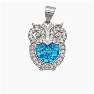 Copper Owl Pendant Pave Zirconia Fireopal Platinum Plated, approx 13-16mm [FD24352]