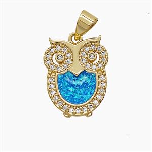 Copper Owl Pendant Pave Zirconia Fireopal 18K Gold Plated, approx 13-16mm [FD24353]