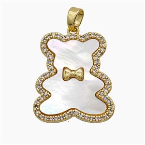 Copper Bear Pendant Pave Zirconia Shell White 18k Gold Plated, approx 19-22mm [FD24357]