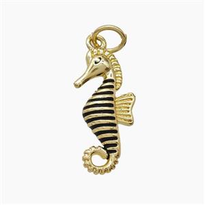 Copper Seahorse Pendant Black Enamel 18K Gold Plated, approx 8-18mm [FD24358]