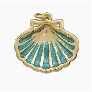 Copper Scallop Shell Pendant Green Enamel 18K Gold Plated, approx 16-19mm [FD24363]