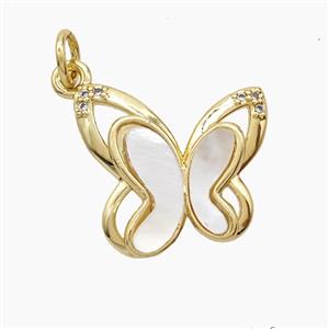 Copper Butterfly Pendant Pave Shell 18K Gold Plated, approx 16-17mm [FD24364]