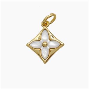 Copper Clover Pendant Pave Shell 18K Gold Plated, approx 12mm [FD24366]