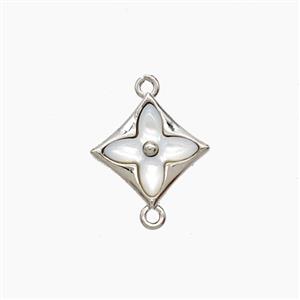 Copper Clover Connector Pave Shell Platinum Plated, approx 12mm [FD24367]