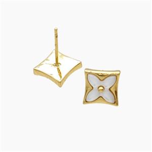 Copper Clover Stud Earrings Pave Shelll 18K Gold Plated, approx 12mm [FD24369]