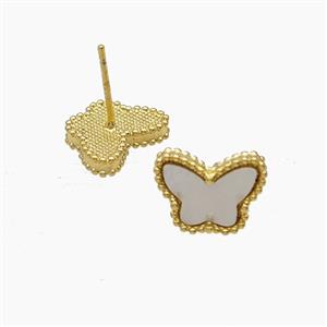 Copper Butterfly Stud Earrings Pave Shell 18K Gold Plated, approx 9.5-12.5mm [FD24370]