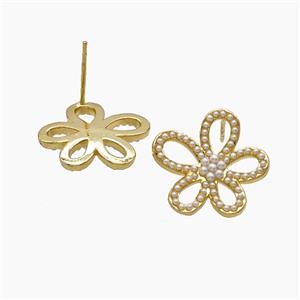 Copper Flower Stud Earrings Pave Resin 18K Gold Plated, approx 19mm [FD24372]