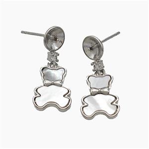 Copper Bear Stud Earrings Pave Shell Platinum Plated, approx 10-13mm, 7mm [FD24373]