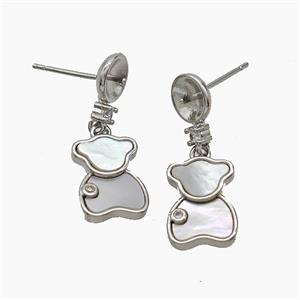 Copper Bear Stud Earrings Pave Shell Platinum Plated, approx 9-12mm, 7mm [FD24375]