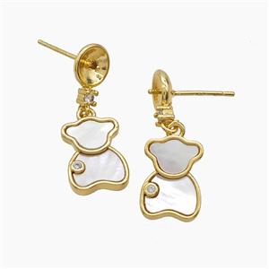 Copper Bear Stud Earrings Pave Shell 18K Gold Plated, approx 9-12mm, 7mm [FD24376]