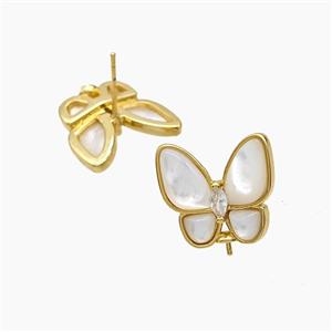 Copper Butterfly Stud Earrings Pave Shell 18K Gold Plated, approx 15-16.5mm [FD24377]