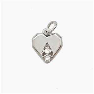 Copper Heart Pendant Pave Zirconia Platinum Plated, approx 9mm [FD24399]