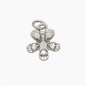 Copper Flower Pendant Pave Zirconia Platinum Plated, approx 11mm [FD24411]