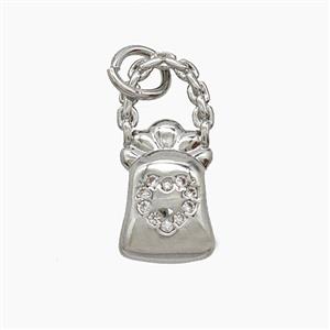Copper Handbag Pendant Pave Zirconia Heart Platinum Plated, approx 7.5-17mm [FD24417]
