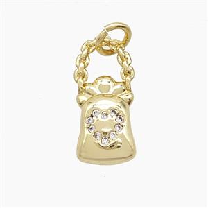 Copper Handbag Pendant Pave Zirconia Heart Gold Plated, approx 7.5-17mm [FD24418]